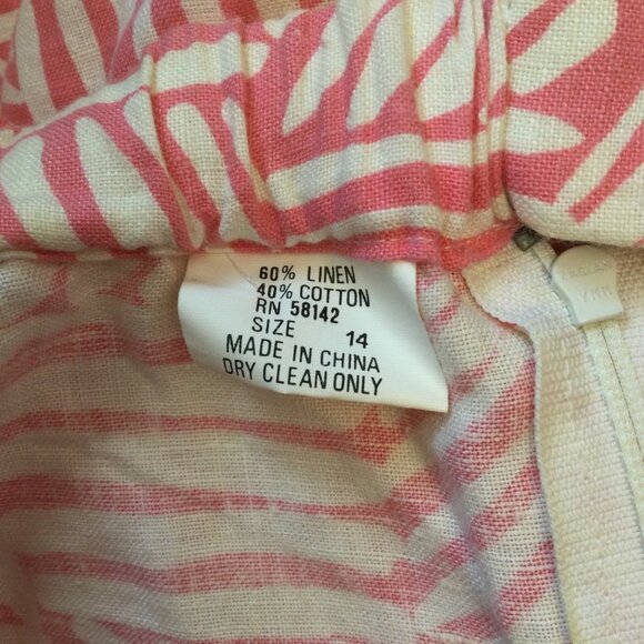 Vintage Maggy London Women's 2 pc. Top Skirt Set Pink Size 14 Linen Short Sleeve - Picture 8 of 11